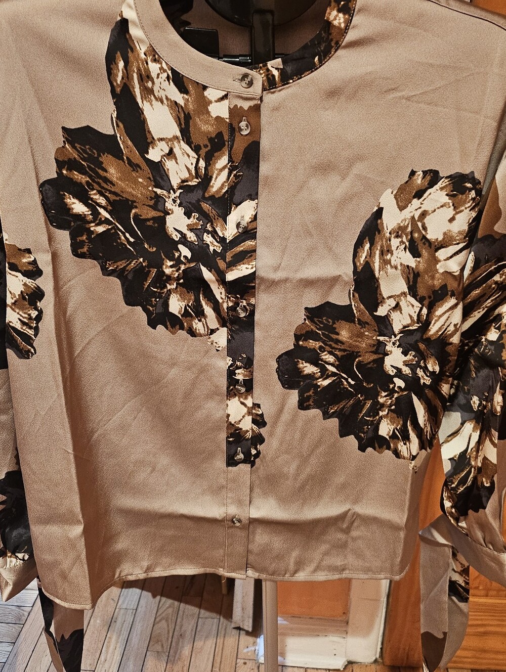 Beige Floral-Print Button Front Blazer Jacket